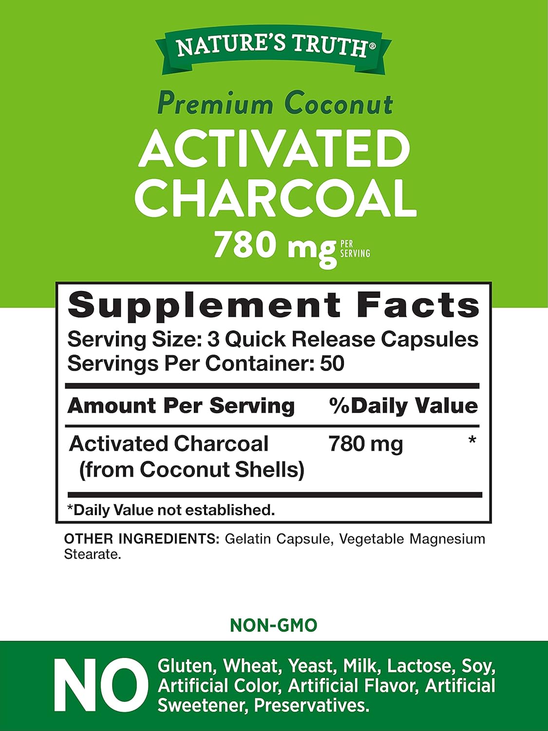 Activated Charcoal Capsules 780 mg | 150 Count | Non-GMO & Gluten Free | Value Size Supplement by Nature's Truth