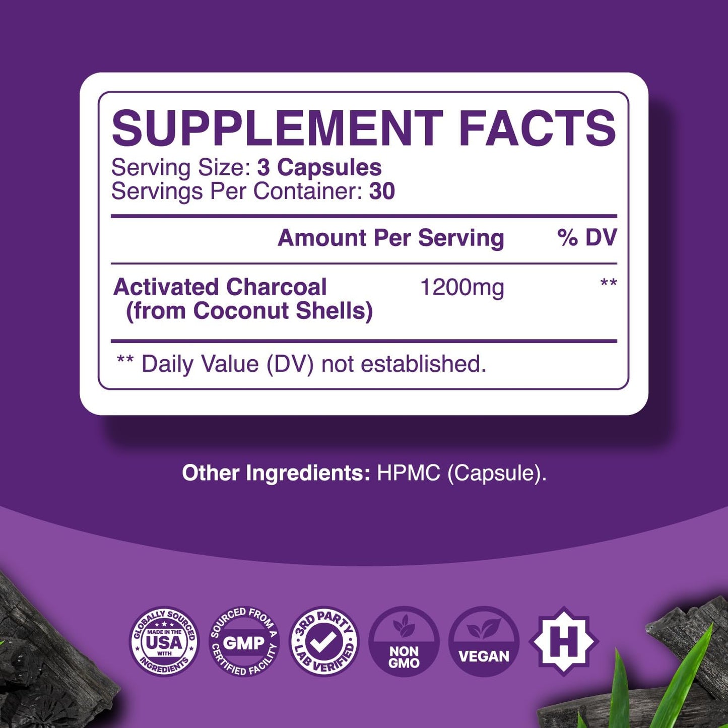 Activated Charcoal Coconut Capsules 1200mg for Detox & Cleanse - Bloating Relief - Active Supplement for Body & Gut Health - 270 Count