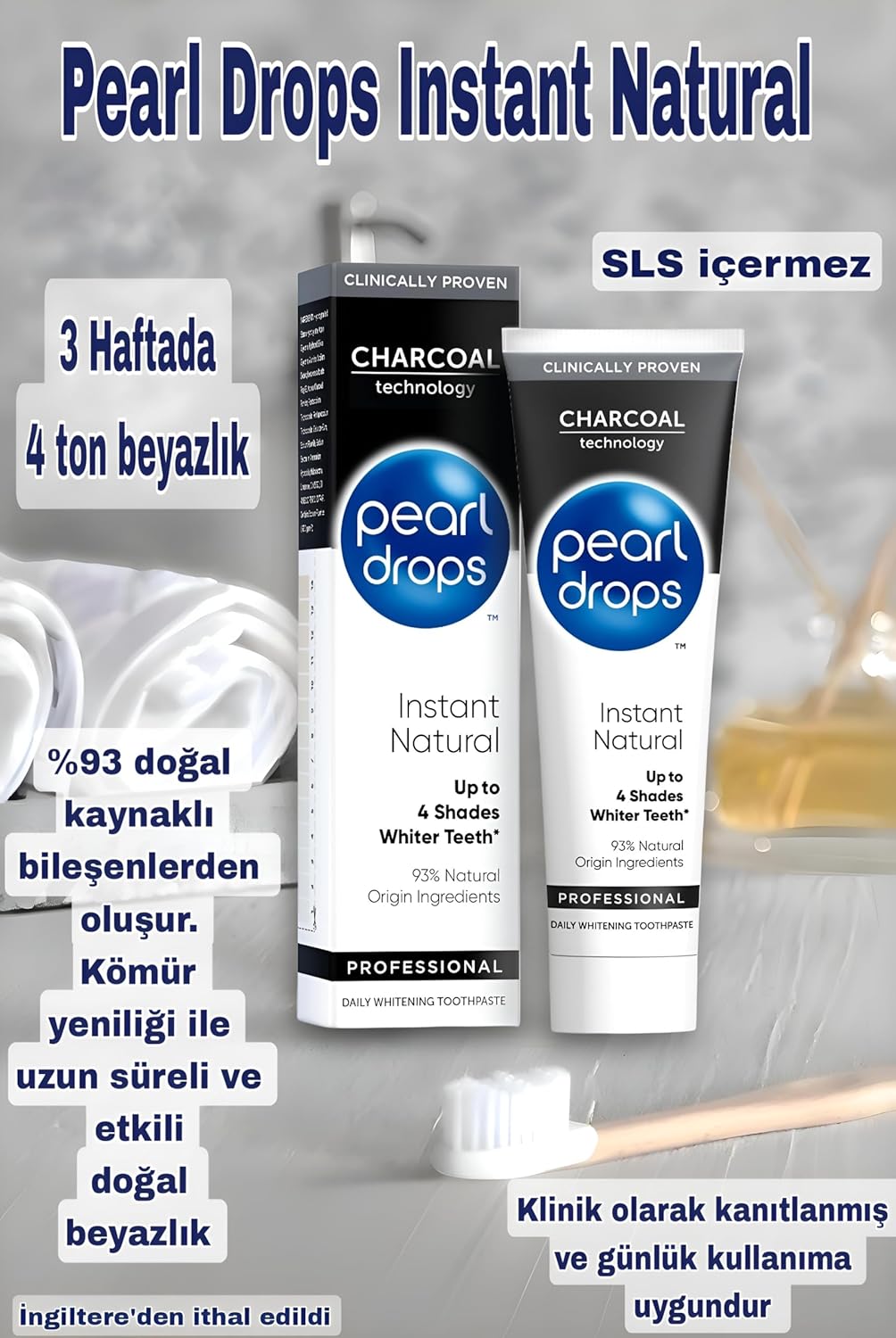 Activated Charcoal Pearl Drops Instant Natural White Toothpaste 75ml
