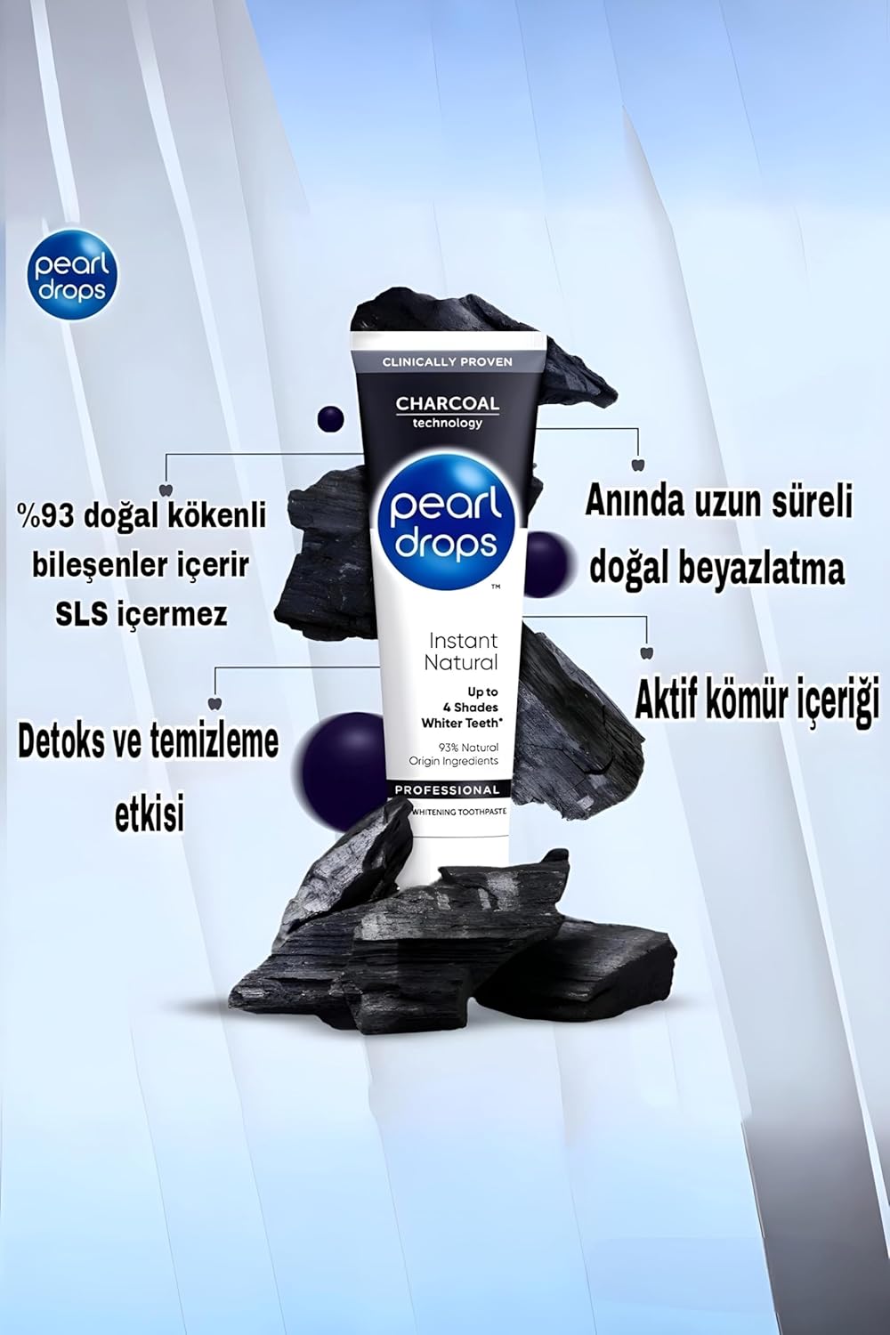 Activated Charcoal Pearl Drops Instant Natural White Toothpaste 75ml