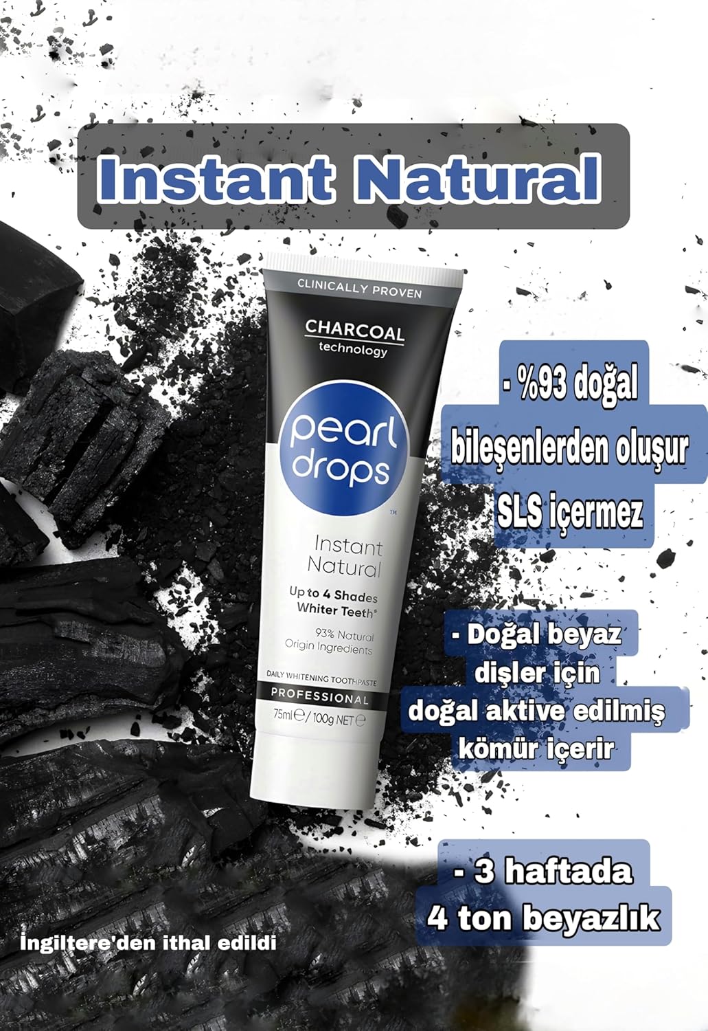 Activated Charcoal Pearl Drops Instant Natural White Toothpaste 75ml