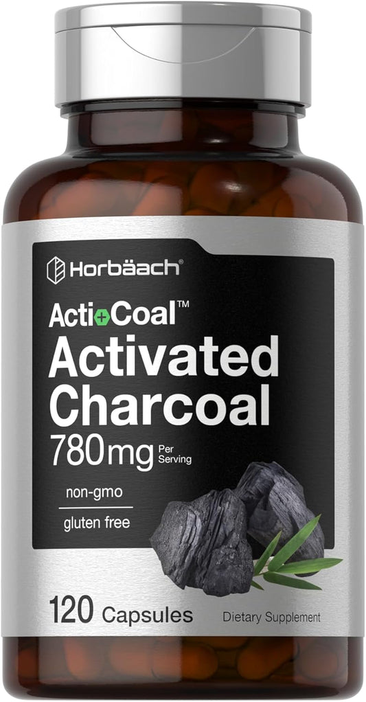 Activated Charcoal Pills 780mg - 120 Capsules - Non-GMO & Gluten Free - Coconut Shell Charcoal Supplement