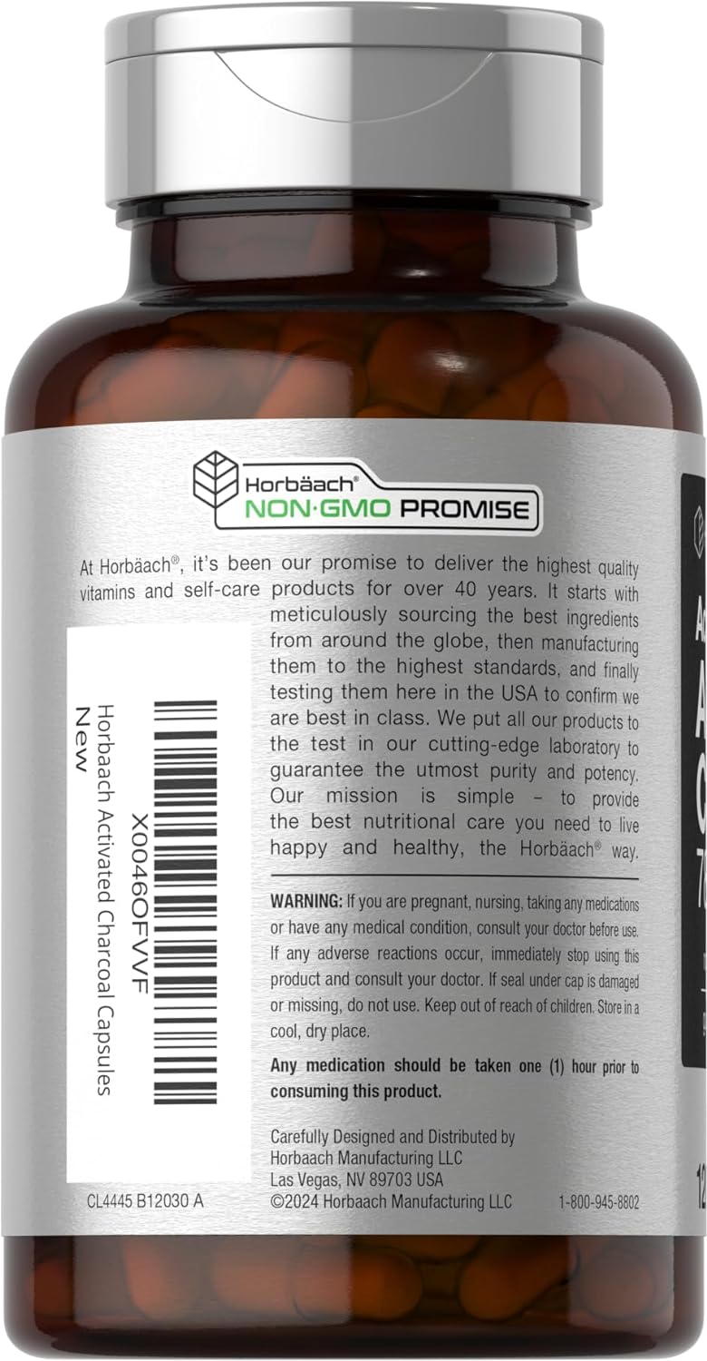 Activated Charcoal Pills 780mg - 120 Capsules - Non-GMO & Gluten Free - Coconut Shell Charcoal Supplement