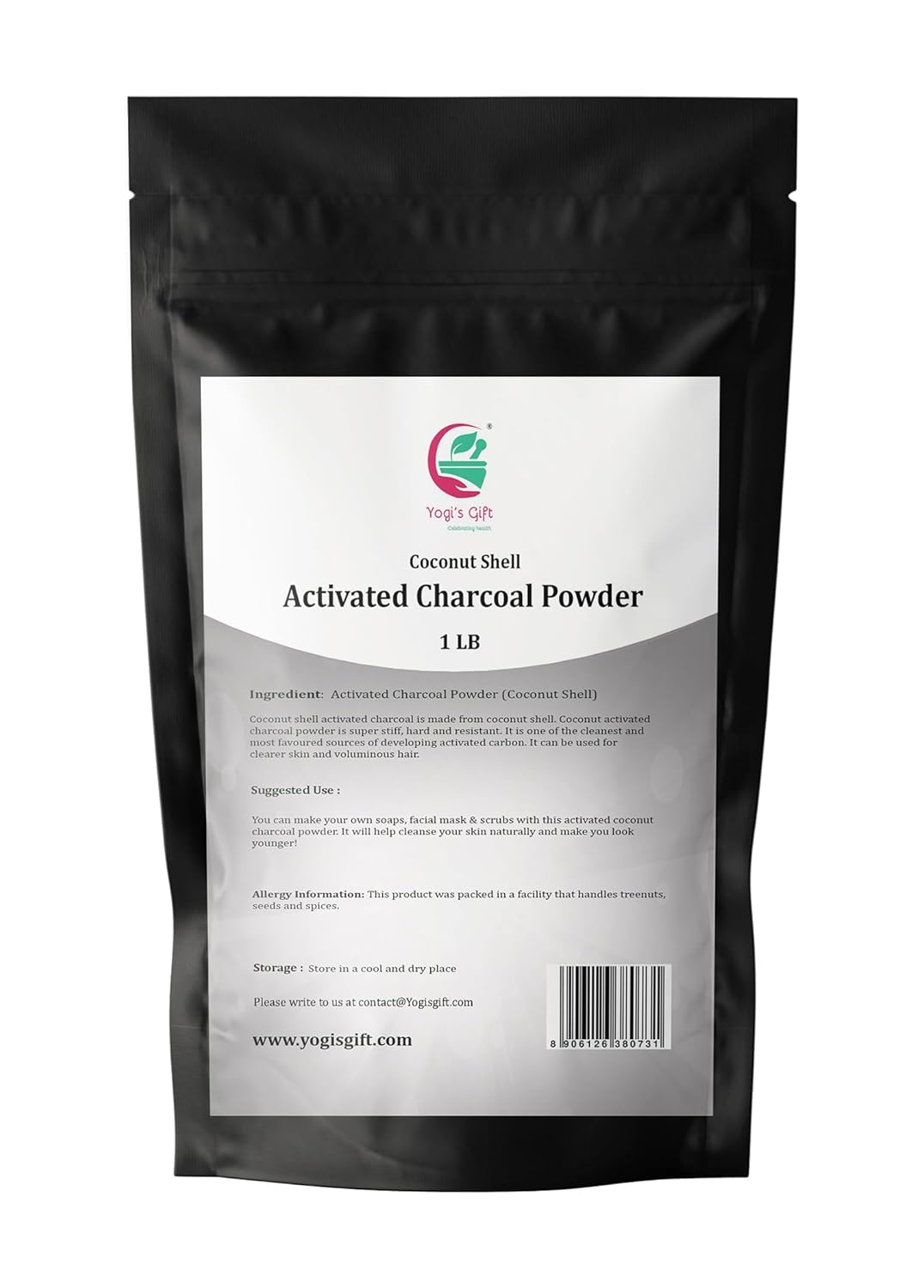 Activated Charcoal Powder 1 LB by Yogi's Gift® | Coconut Shell-Based for Facial Scrub & Soap Making | Grounded Charcoal Powder for Skin Health