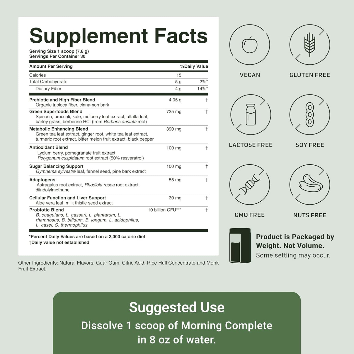 ACTIVATEDYOU Morning Complete Green Superfood Drink Mix for Gut Health with Prebiotics, Probiotics, Antioxidants, 10 Billion CFUs, 30 Servings - Apple Cinnamon Flavor