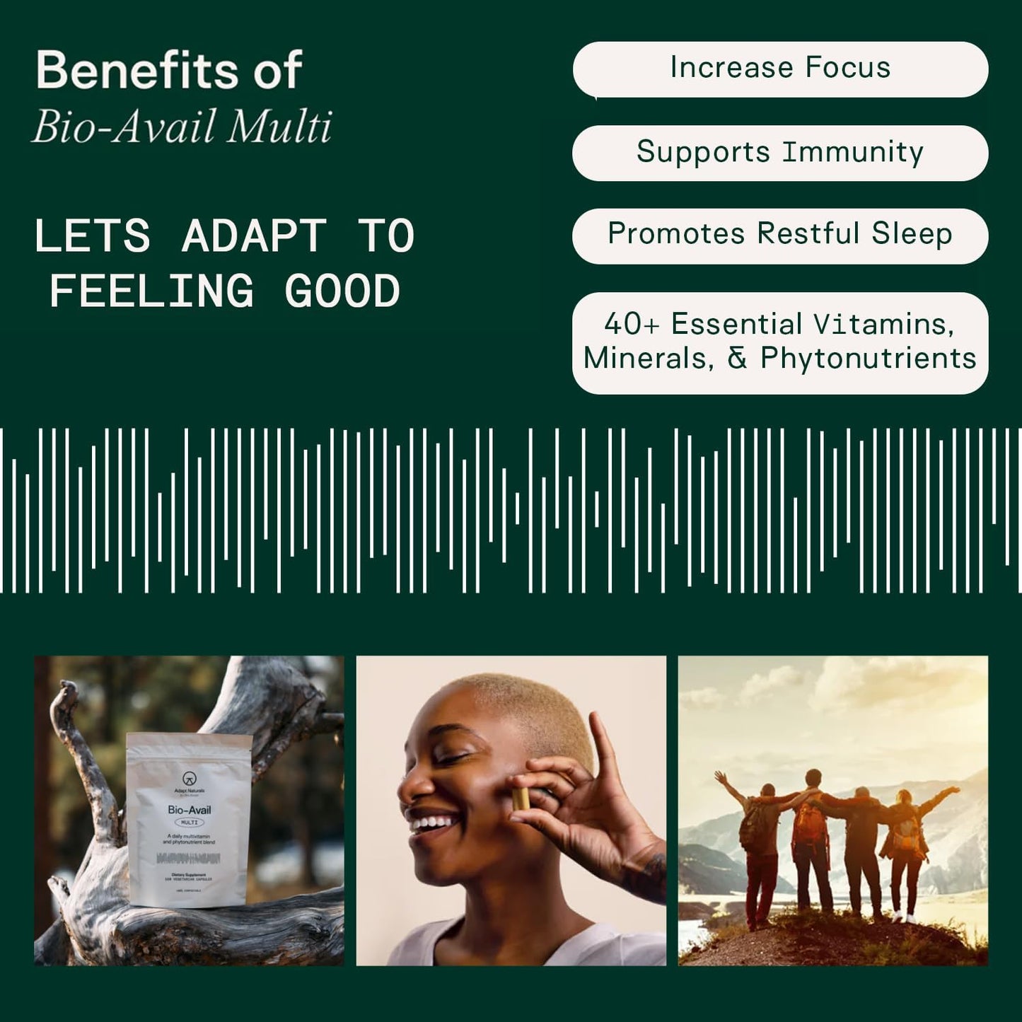 Adapt Naturals Multivitamin for Women & Men with Biotin, Niacin, Vitamin A, B, C, D, E, K1, Zinc, Magnesium | Immune Support - 30 Days Supply