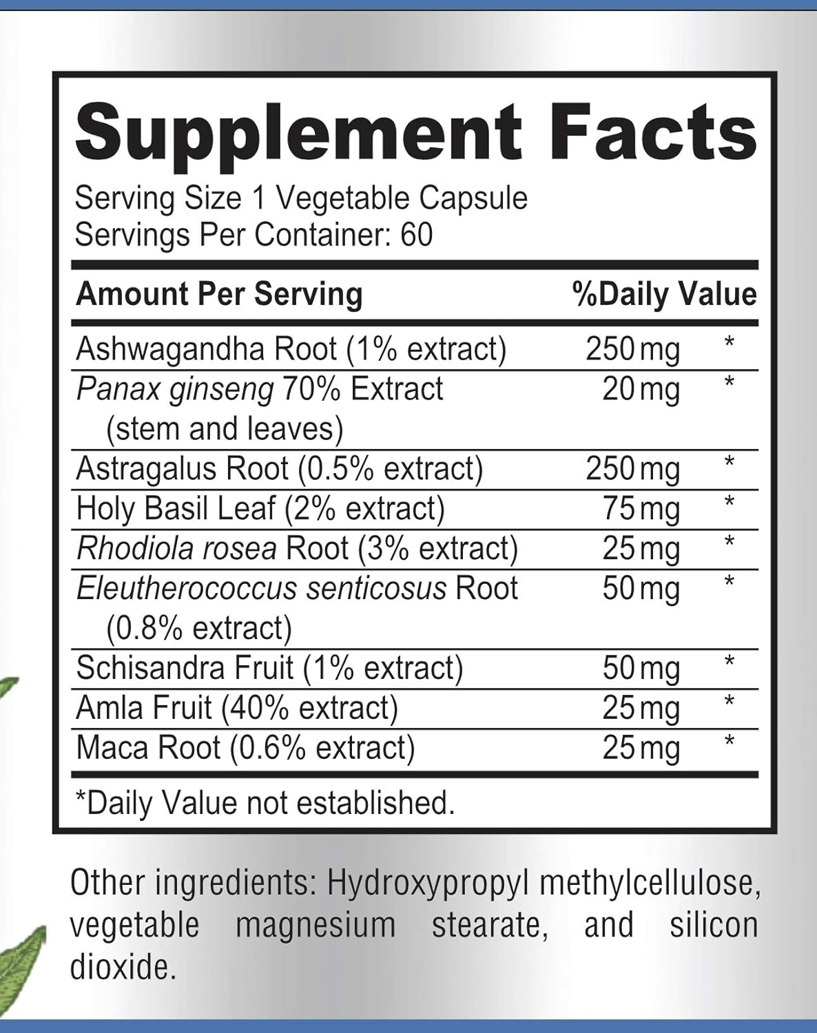 Adaptogen Stress Relief Immune Support Formula with Ashwagandha, Ginseng, and Maca - 60 Capsules