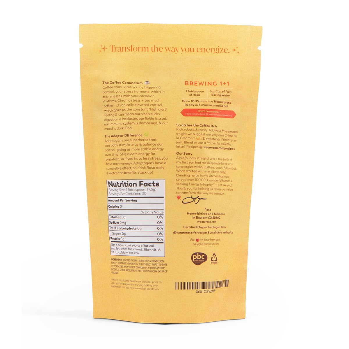 Adaptogenic Mushroom Coffee Alternative for Wellness, Sleep, Skin - Vegan, Keto, Ayurvedic Tonic with Chaga + Reishi - 8 oz