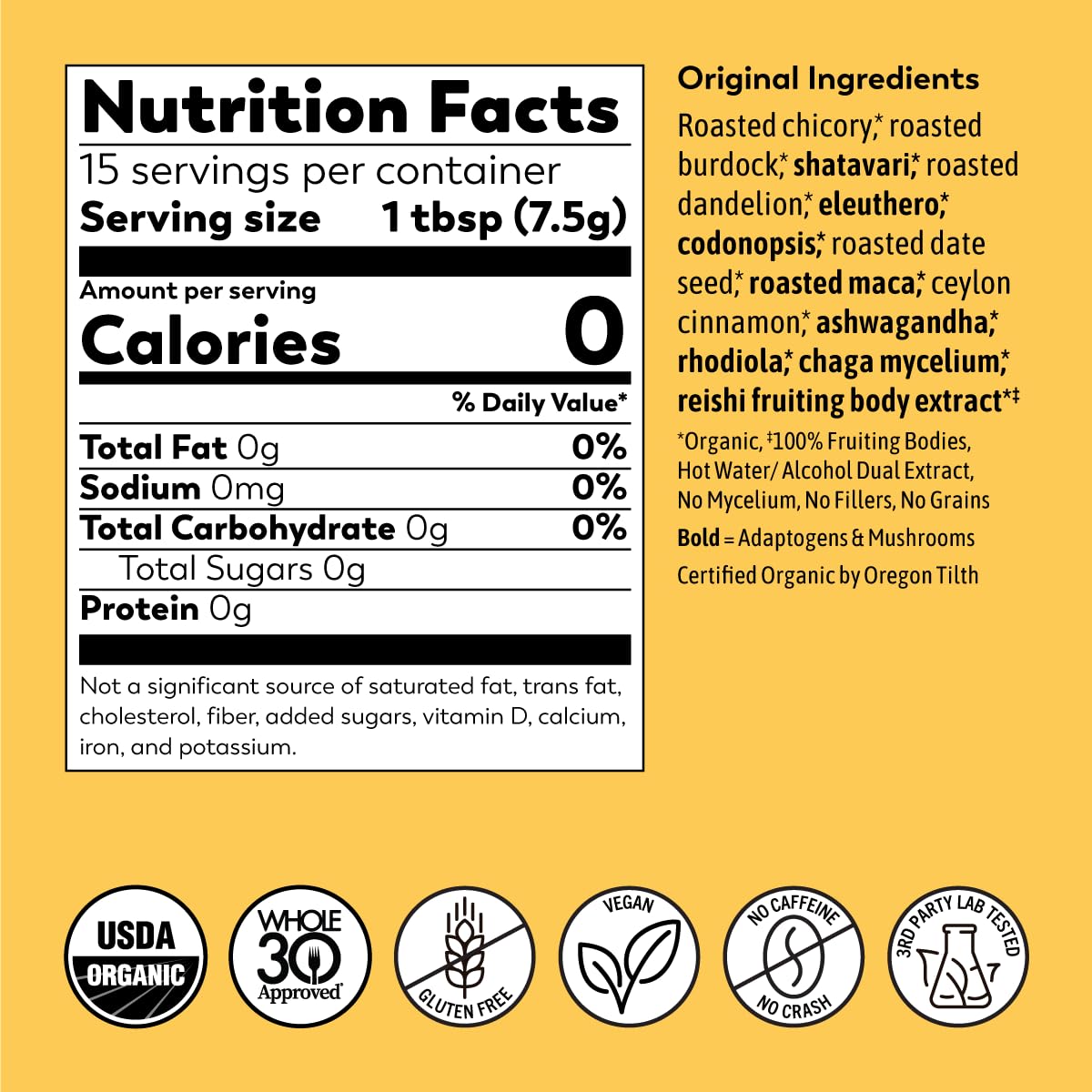 Adaptogenic Mushroom Coffee Alternative for Wellness, Sleep, Skin - Vegan, Keto, Ayurvedic Tonic with Chaga + Reishi - 8 oz