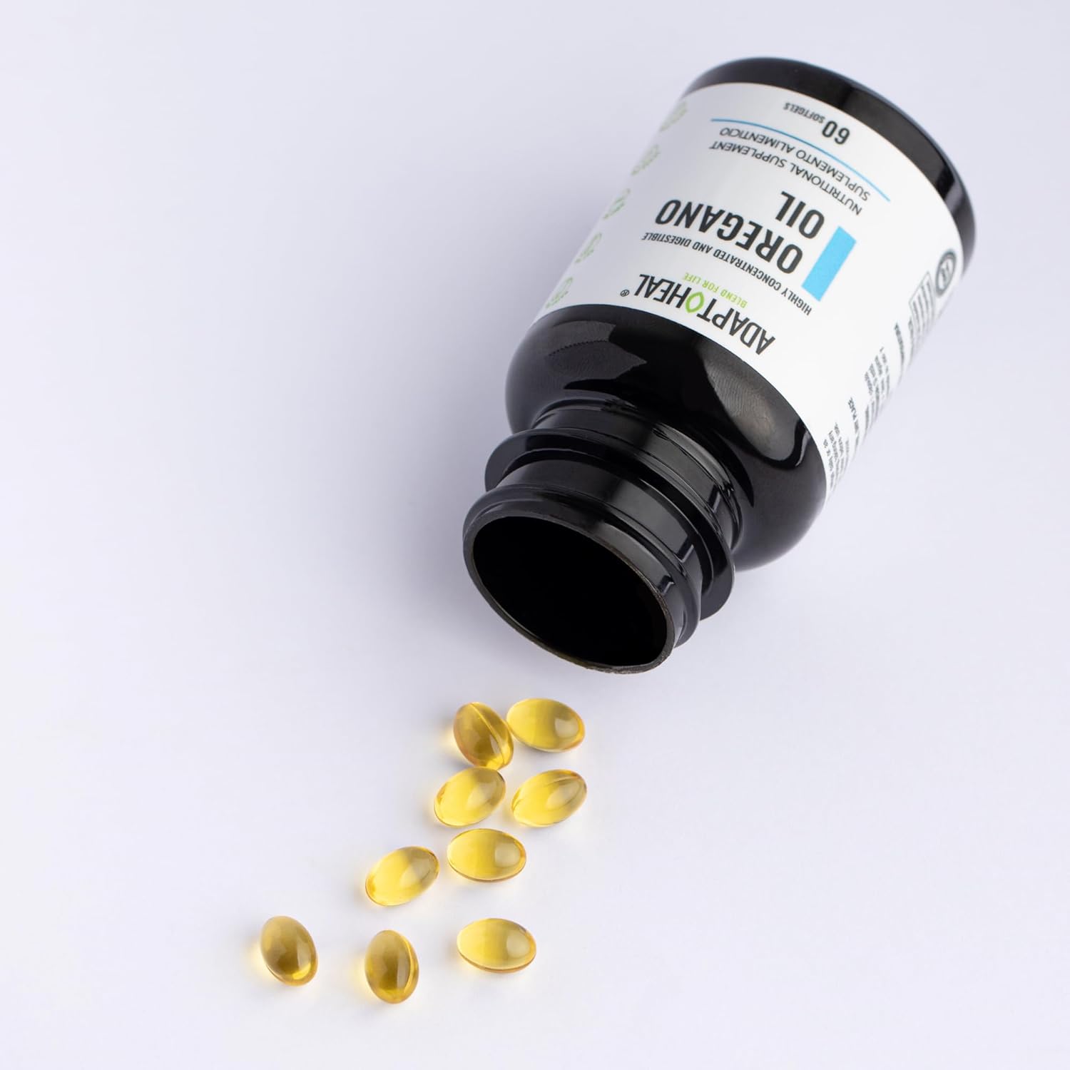 ADAPTOHEAL Oregano Oil Softgels - Immune & Digestive Support Supplement, 60 ct - Vegan, Non-GMO, Extra Virgin Olive Oil Formula