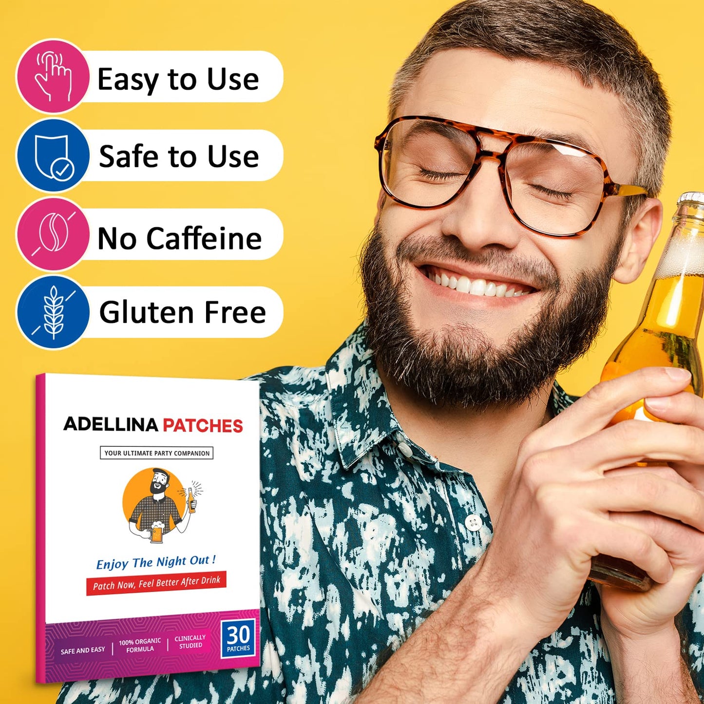 Adellina Party Treat Patches - 30 Patches: Natural Ingredients for Refreshed & Energized Mornings - 12 Formulas for Recovery