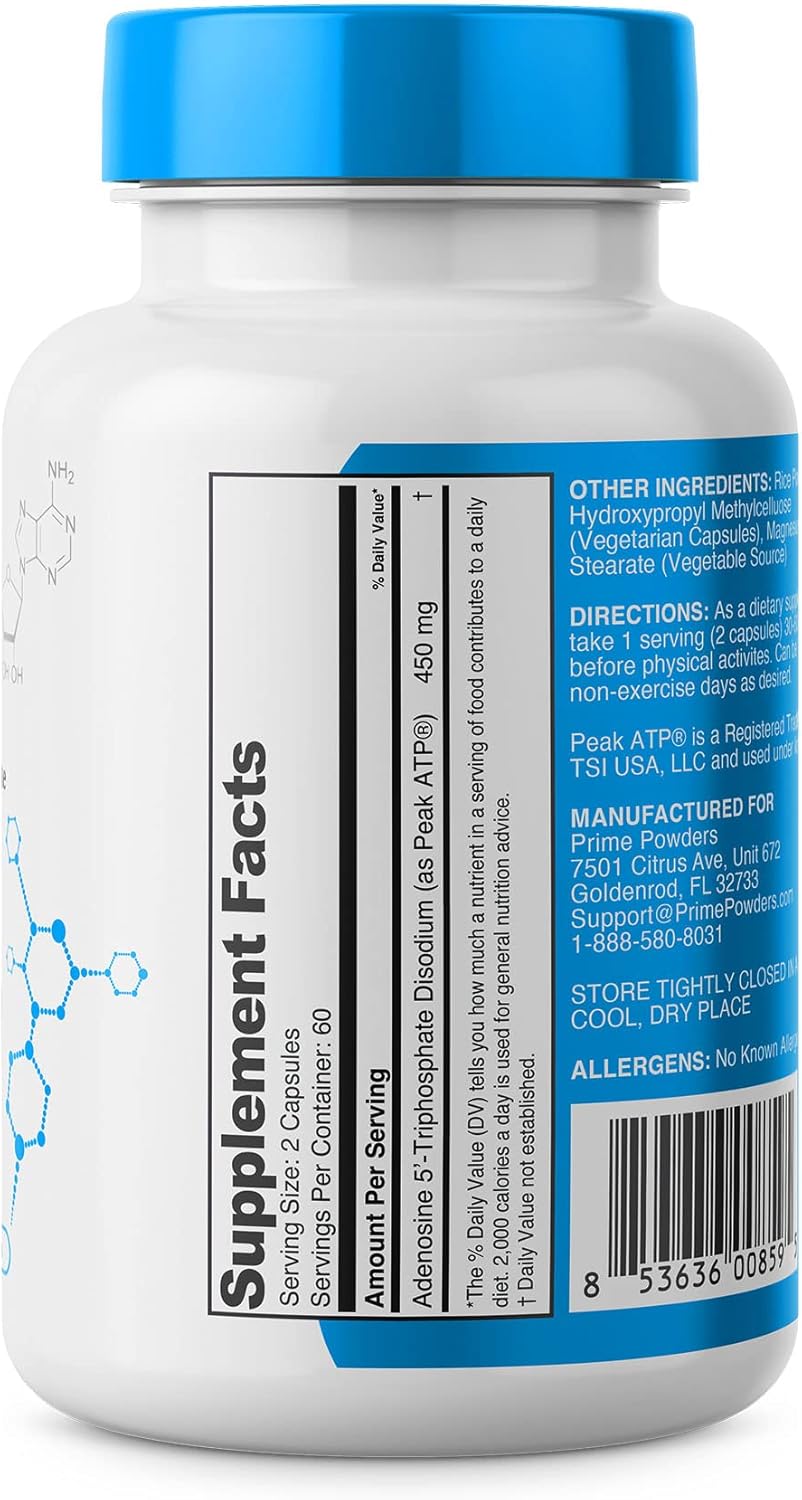 Adenosine Triphosphate Disodium Capsules - 120 Capsules - 400mg per Serving - Boost Energy and Stamina