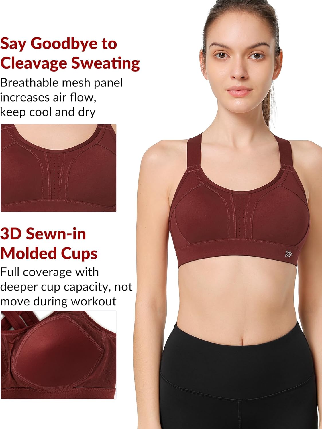 Adjustable Criss Cross Back High Impact Sports Bra for Large Bust - Yvette Full Support, No Bounce