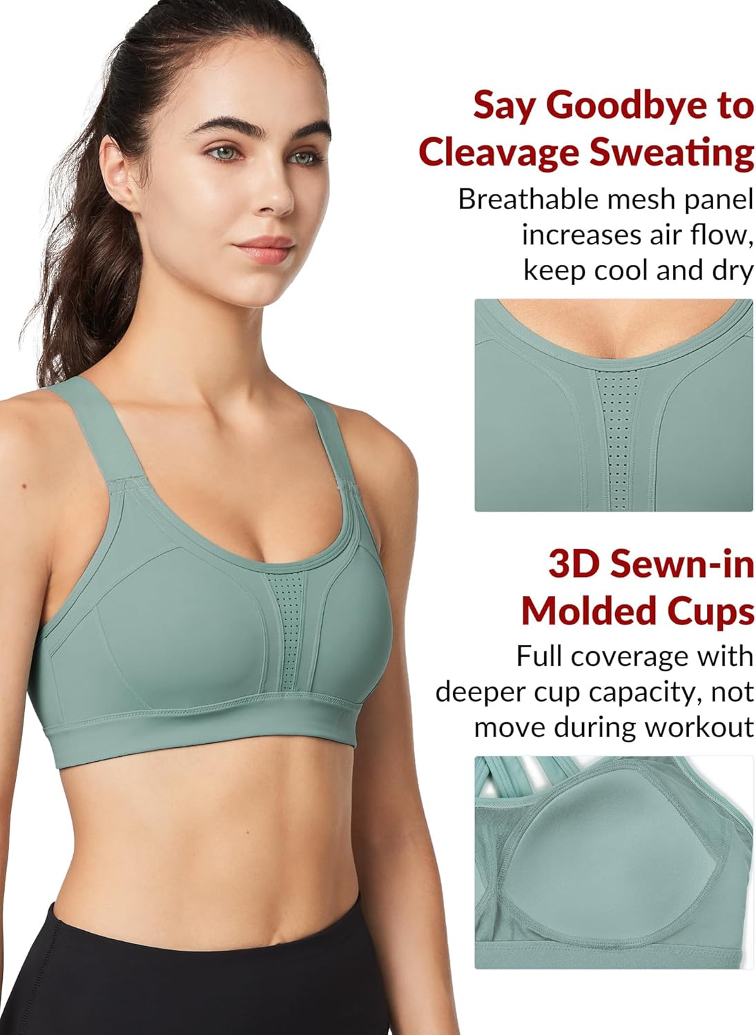 Adjustable Criss Cross Back High Impact Sports Bra for Large Bust - Yvette Full Support, No Bounce