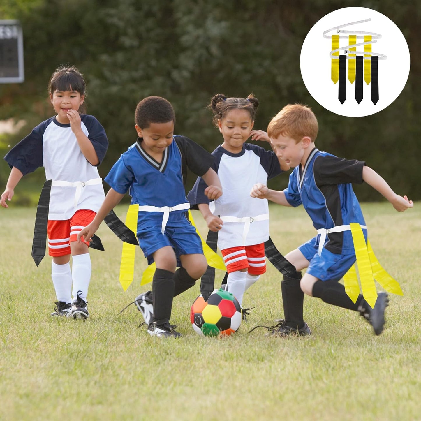 Adjustable Flag Football Set for 12 Players - 36 Flags, Hook and Loop Fastener, Double D-Ring Closure, Nylon Belt - Adults and Youth