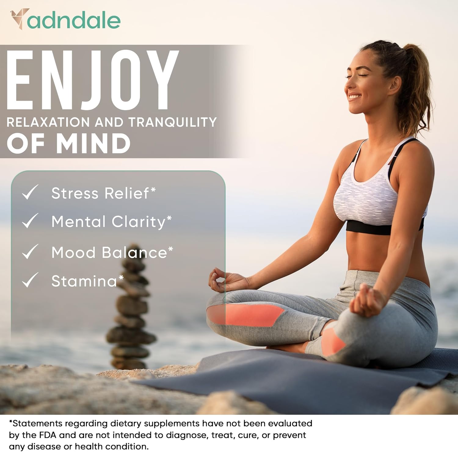 Adndale 14-in-1 Cortisol Support Supplement with Ashwagandha & Rhodiola - Stress Management for Women - 90 Capsules