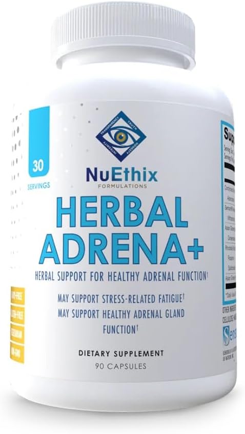 Adrena+ Herbal Adrenal Support Supplements for Energy & Mood - Cordyceps & Ashwagandha - Non-GMO - 30 Servings