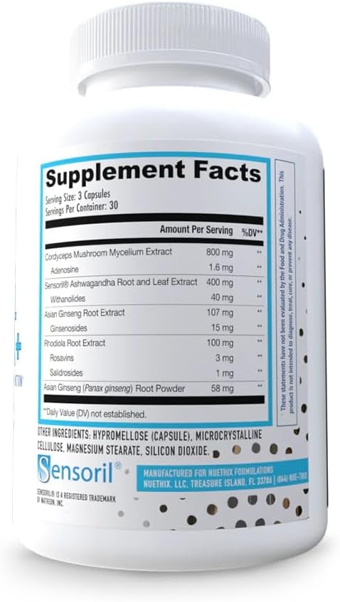 Adrena+ Herbal Adrenal Support Supplements for Energy & Mood - Cordyceps & Ashwagandha - Non-GMO - 30 Servings