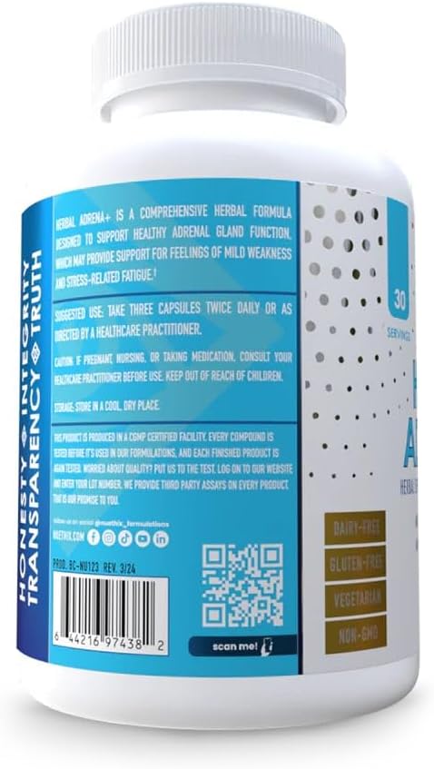 Adrena+ Herbal Adrenal Support Supplements for Energy & Mood - Cordyceps & Ashwagandha - Non-GMO - 30 Servings