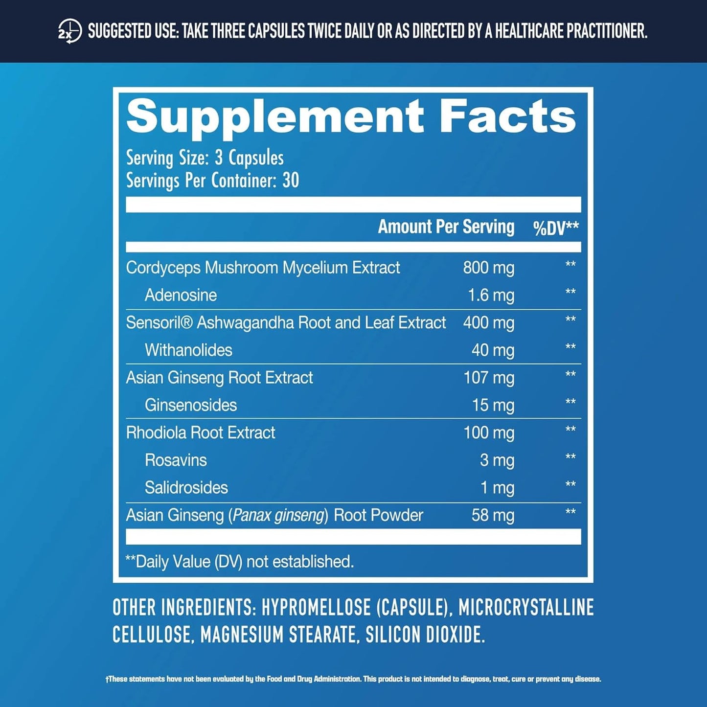 Adrena+ Herbal Adrenal Support Supplements for Energy & Mood - Cordyceps & Ashwagandha - Non-GMO - 30 Servings