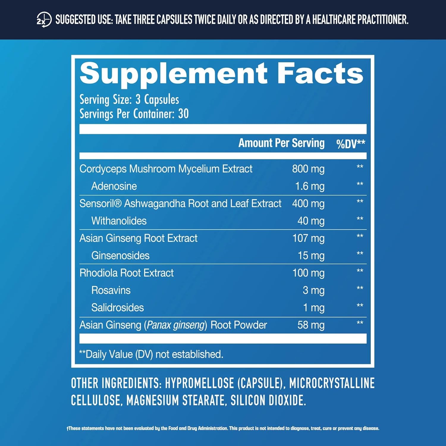 Adrena+ Herbal Adrenal Support Supplements for Energy & Mood - Cordyceps & Ashwagandha - Non-GMO - 30 Servings