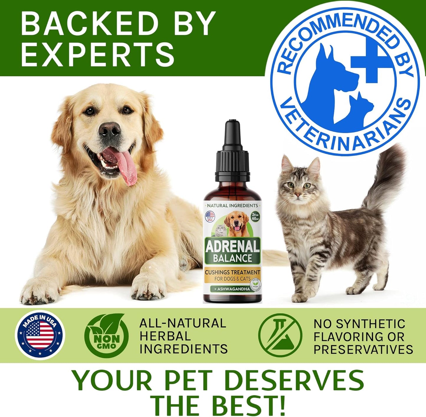 Adrenal Balance Drops for Dogs and Cats - Natural Cushings Treatment with Ashwagandha, Licorice Root, Rhodiola Rosea - 2oz Herbal Drops
