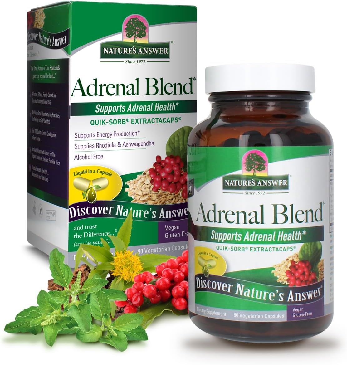 Adrenal Blend Stress Away Vegetarian Capsules - Herbal Dietary Supplement for Vegans, 90 Count
