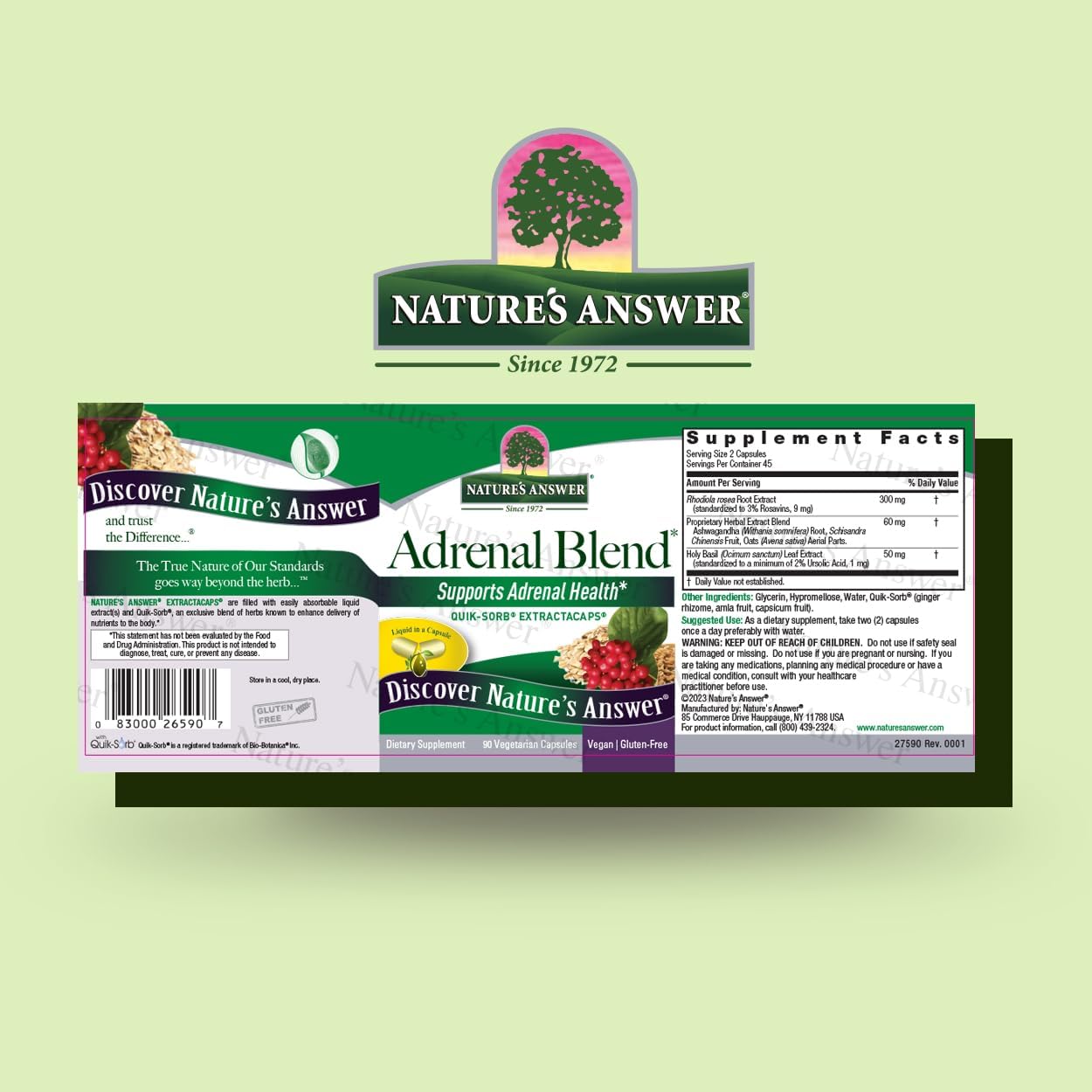 Adrenal Blend Stress Away Vegetarian Capsules - Herbal Dietary Supplement for Vegans, 90 Count