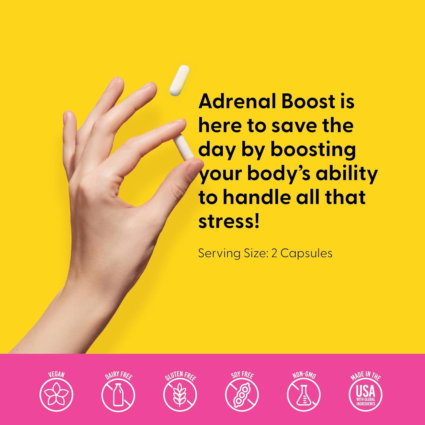 Adrenal Boost Supplement with Ashwagandha, Rhodiola, and Ginseng for Stress Relief and Improved Focus - 60 Capsules