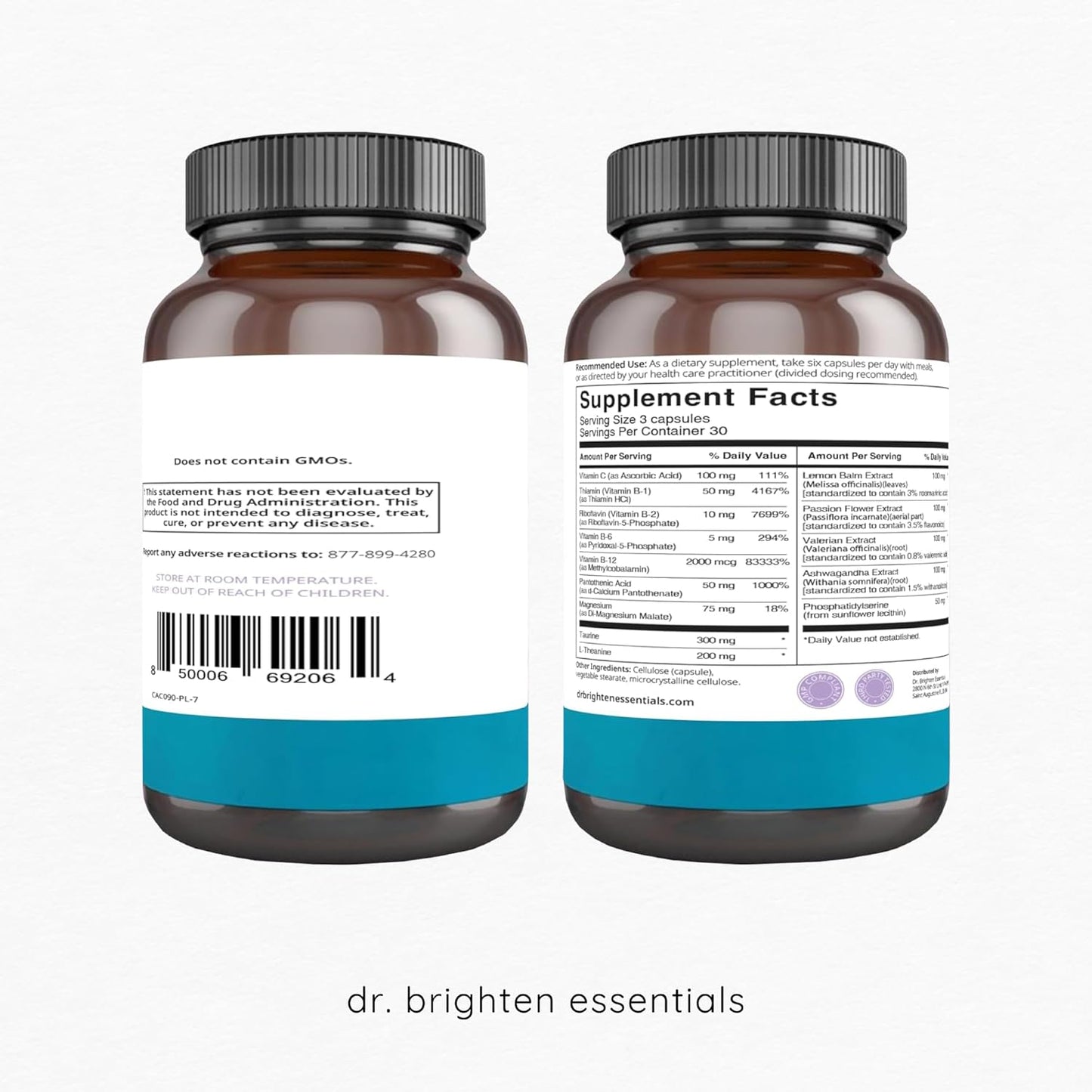 Adrenal Calm Supplement with Ashwagandha, B Vitamins, and Lemon Balm for Stress Relief and Better Sleep - Non-GMO, 90 Capsules