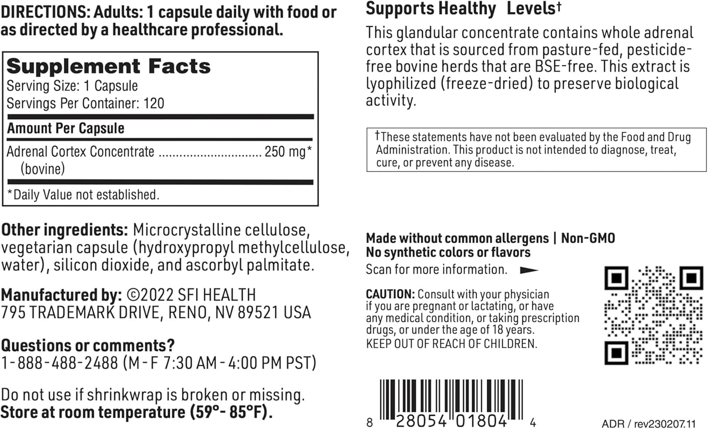 Adrenal Cortex 250mg Capsules - Support for Cortisol Management - Gluten-Free, Hypoallergenic Formula for Women & Men (120 Count)