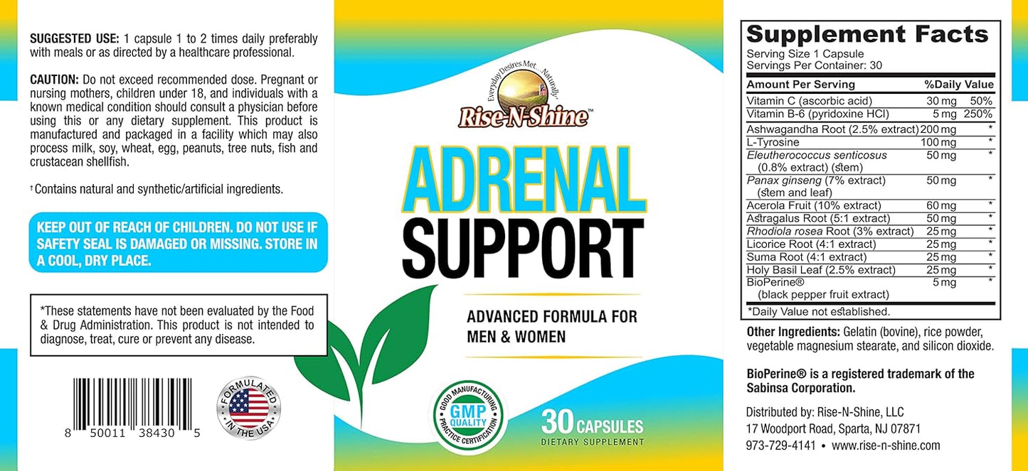 Adrenal Daily Support Supplement - Boost Energy Levels (30 Capsules)