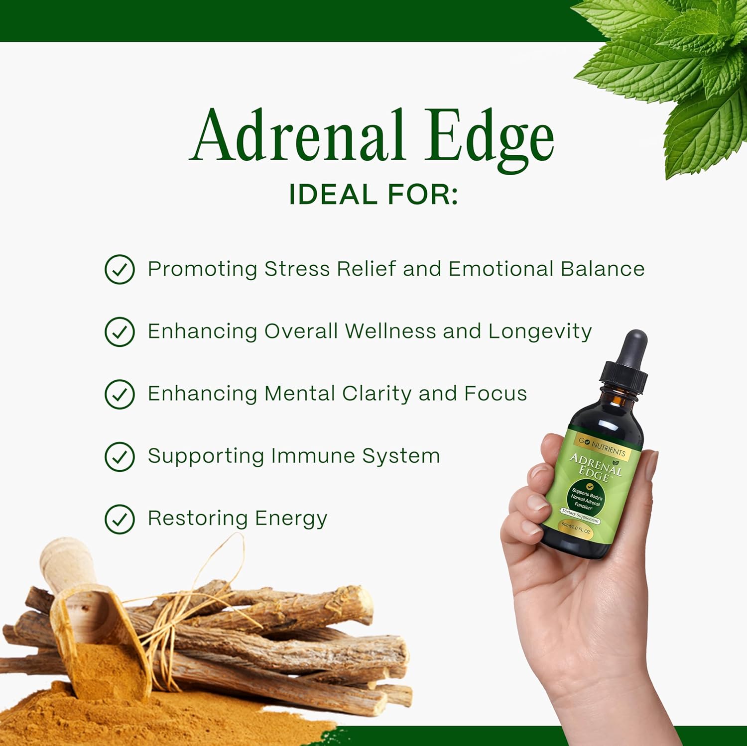 Adrenal Edge Supplement for Stress Relief & Cortisol Management - Supports Energy, Sleep, & Adrenal Health - 2.0 oz