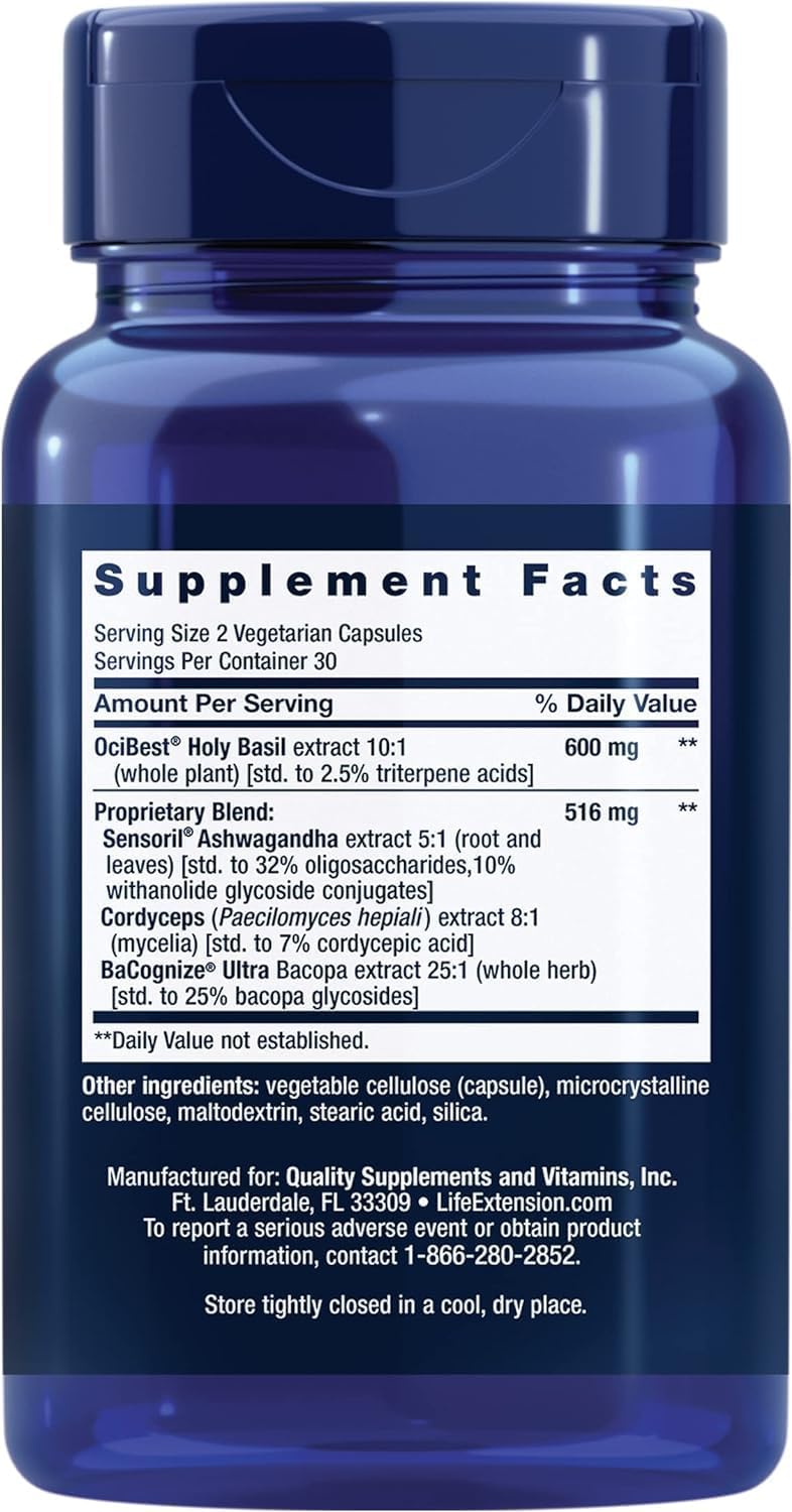 Adrenal Energy Formula to Combat Stress with Holy Basil, Cordyceps, Bacopa, and Ashwagandha - 60 Capsules, Gluten-Free, Non-GMO, Vegetarian