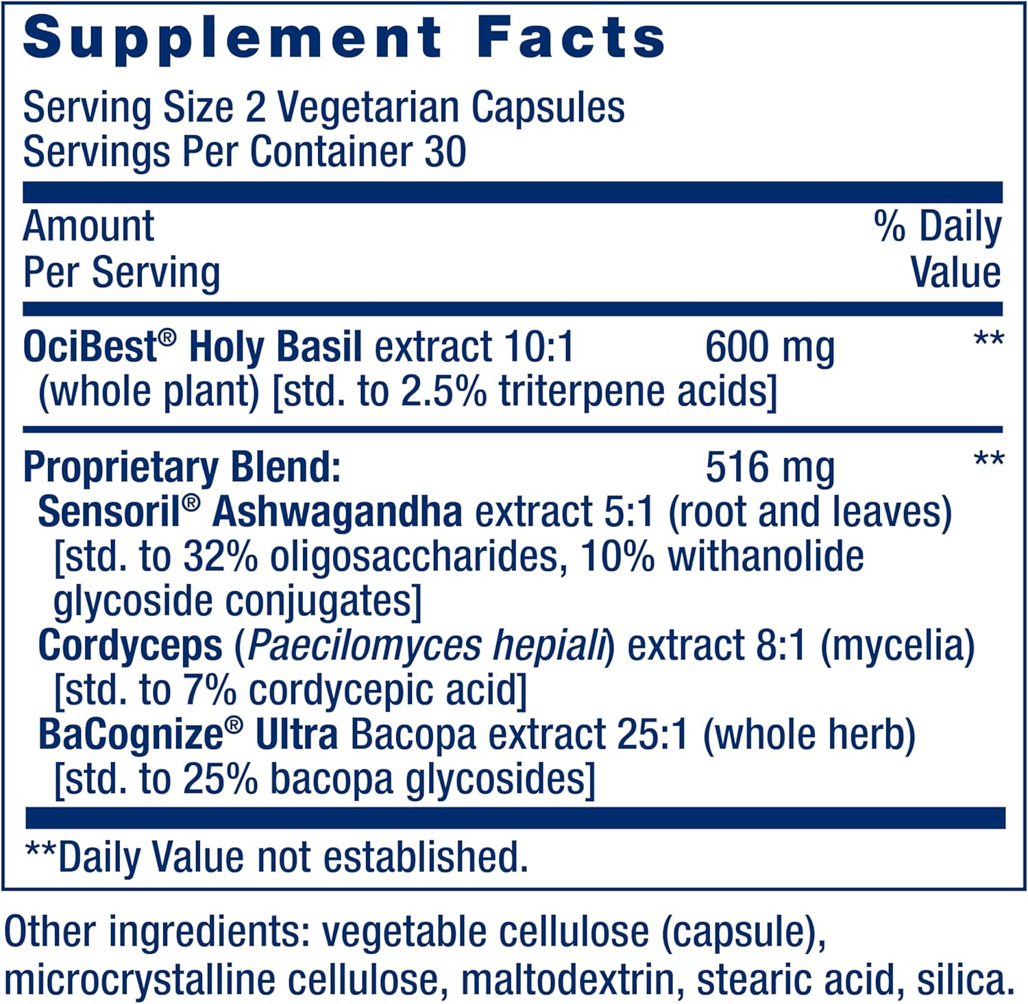 Adrenal Energy Formula to Combat Stress with Holy Basil, Cordyceps, Bacopa, and Ashwagandha - 60 Capsules, Gluten-Free, Non-GMO, Vegetarian