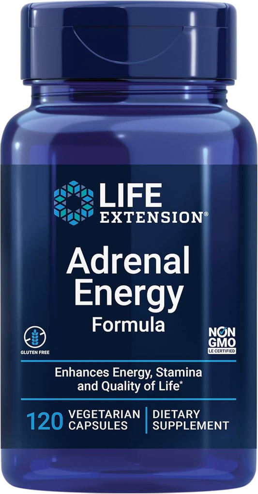 Adrenal Energy Formula with Holy Basil, Cordyceps, Bacopa, and Ashwagandha - 120 Capsules, Stress Relief, Gluten-Free, Non-GMO, Vegetarian