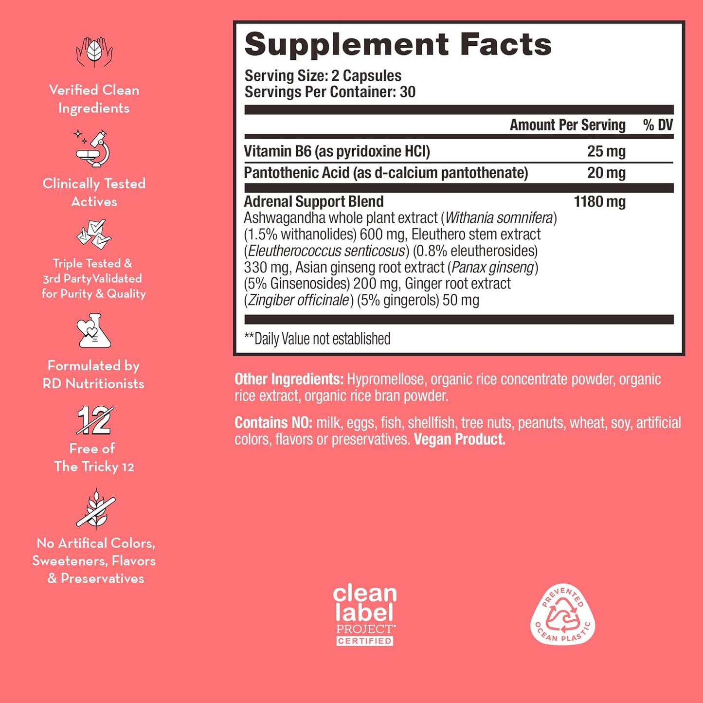 Adrenal & Energy Support Supplement with Ashwagandha Root & B Vitamins for Stress Relief (60-Count)