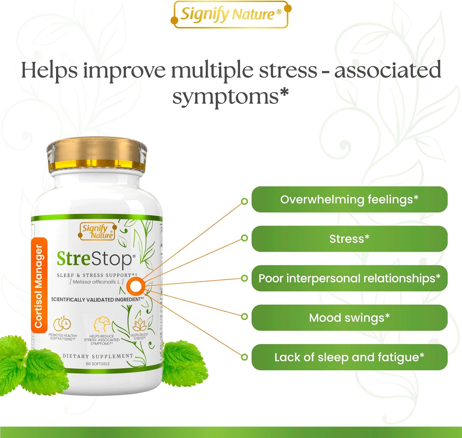 Adrenal Fatigue Supplements with Lemon Balm - Cortisol Manager for Serotonin Boost and Adrenal Health