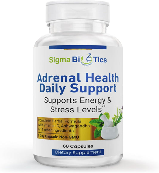 Adrenal Health Daily Support Supplement with Adaptogenic Herbs, Vitamins, and Amino Acids - Non-GMO Energy and Vitality Complex - 60 Capsules by SigmaBiotics