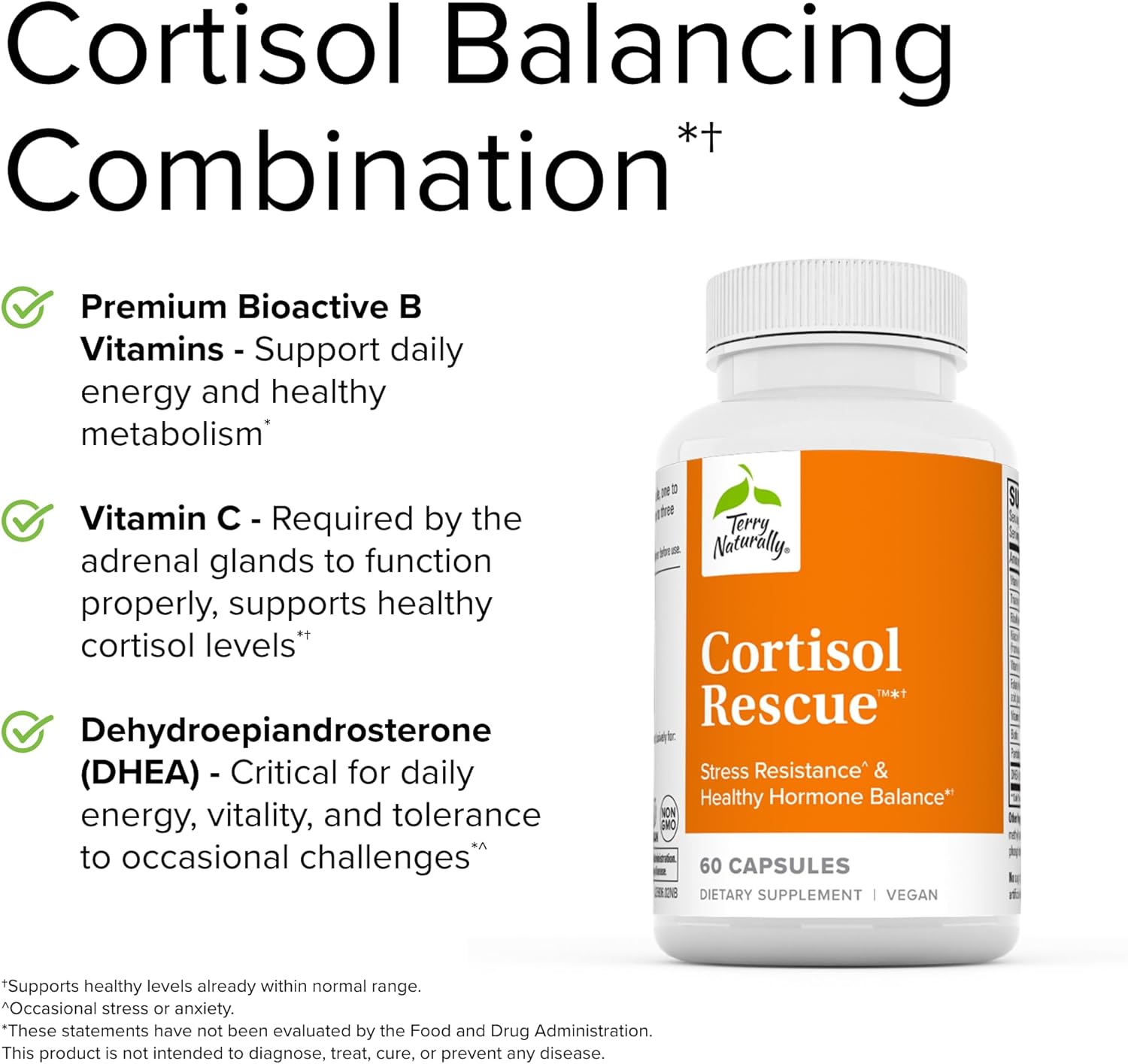 Adrenal Health & Energy Support Supplement with Vitamin C, B12, & DHEA - Vegan Formula - 60 Capsules