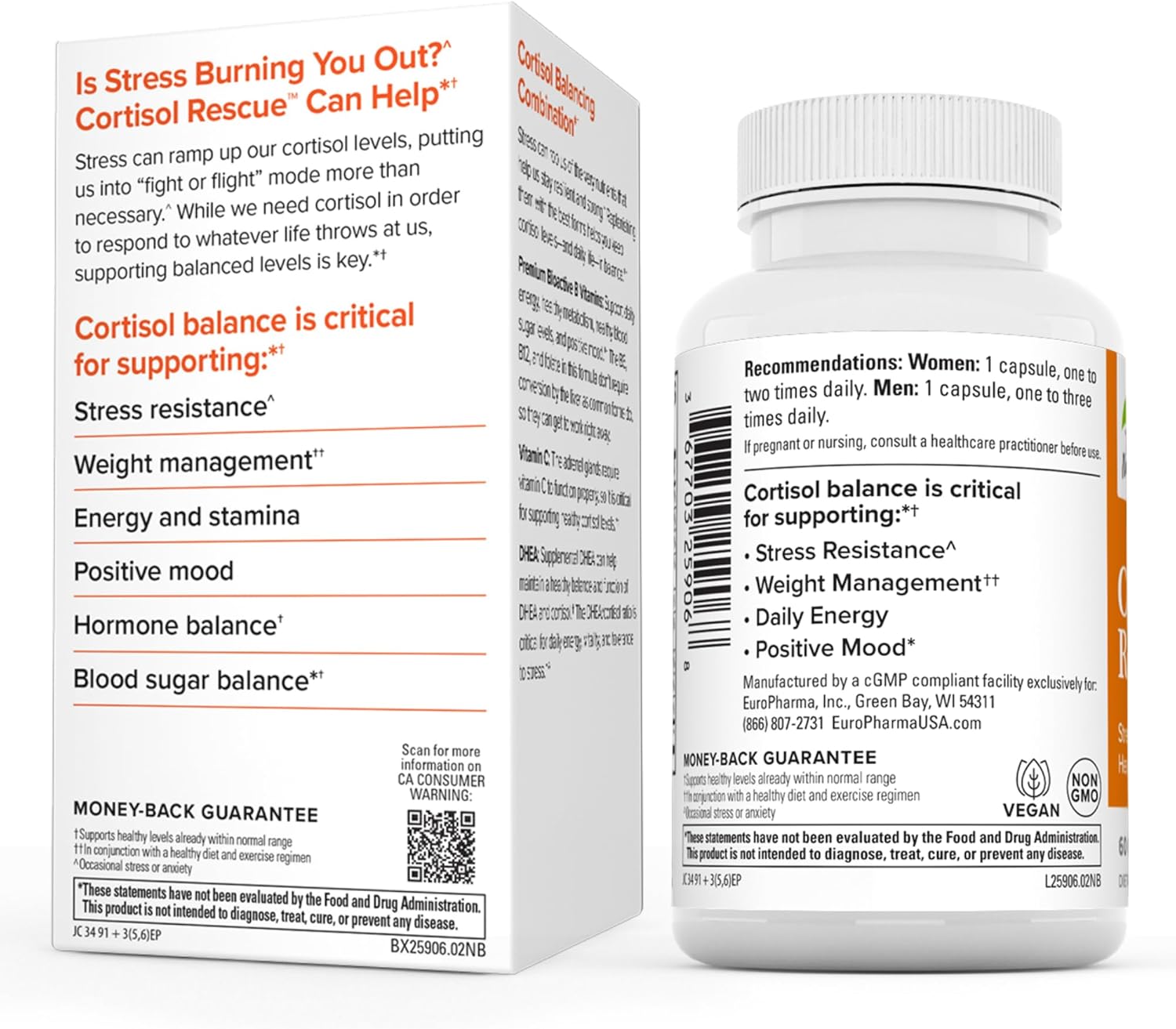 Adrenal Health & Energy Support Supplement with Vitamin C, B12, & DHEA - Vegan Formula - 60 Capsules
