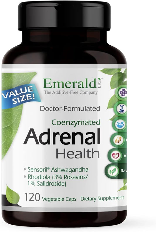 Adrenal Health Supplement for Stress Relief, Energy Support, and Sleep Aid - 120 Capsules, Gluten-Free Formula with Sensoril Ashwagandha, B Vitamins, Rhodiola - 60-Day Supply