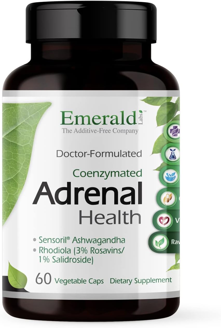 Adrenal Health Support Supplement with Ashwagandha, Rhodiola & B Vitamins - Stress Relief, Energy, Sleep Aid - 60 Capsules