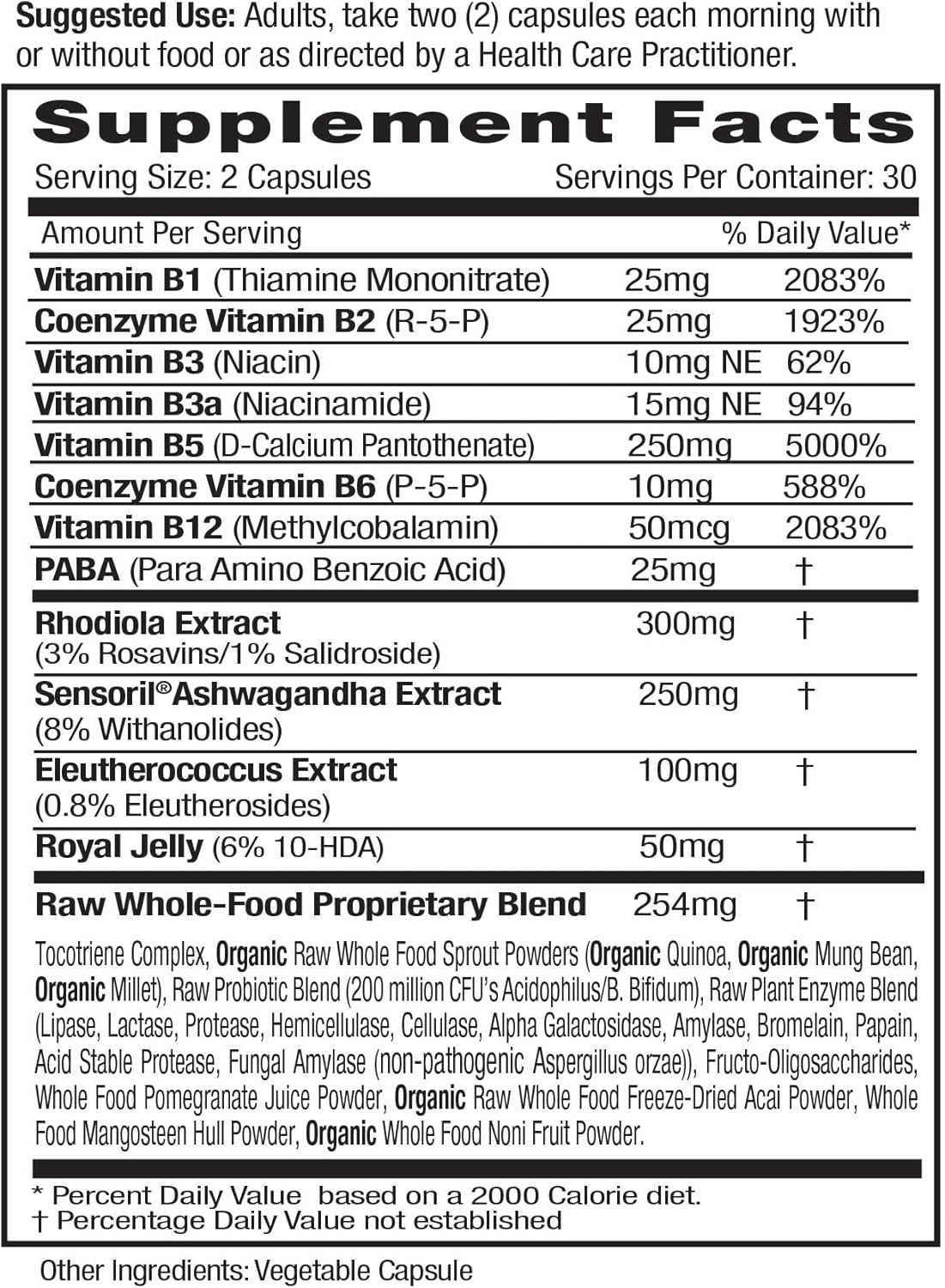 Adrenal Health Support Supplement with Ashwagandha, Rhodiola & B Vitamins - Stress Relief, Energy, Sleep Aid - 60 Capsules