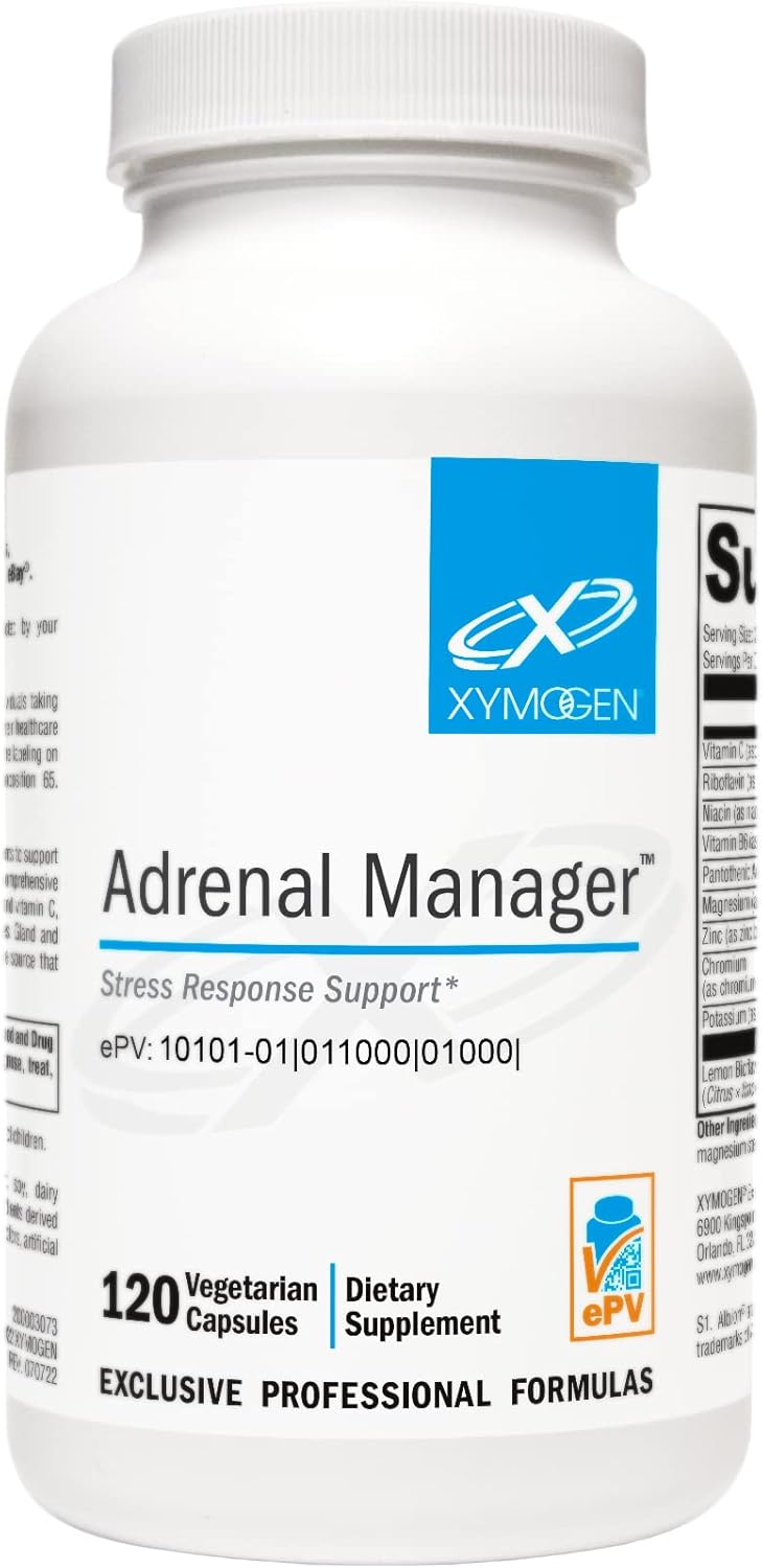 Adrenal Manager Supplement - Supports Energy, Stress Response + Adrenal Gland Health - with L-Tyrosine, Zinc, VIT B6, Magnesium - 120 Capsules