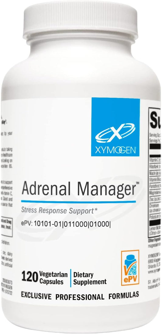 Adrenal Manager Supplement - Supports Energy, Stress Response + Adrenal Gland Health - with L-Tyrosine, Zinc, VIT B6, Magnesium - 120 Capsules