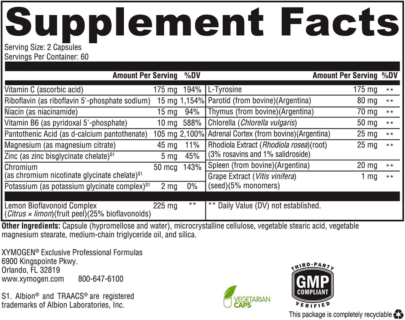 Adrenal Manager Supplement - Supports Energy, Stress Response + Adrenal Gland Health - with L-Tyrosine, Zinc, VIT B6, Magnesium - 120 Capsules