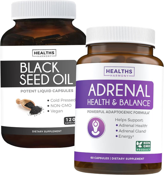 Adrenal Power Pack: Adrenal Support & Cortisol Manager with Premium Black Seed Oil - Non-GMO & Vegan Cold-Pressed Formula