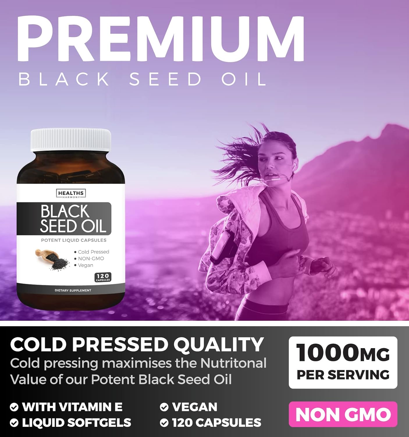 Adrenal Power Pack: Adrenal Support & Cortisol Manager with Premium Black Seed Oil - Non-GMO & Vegan Cold-Pressed Formula