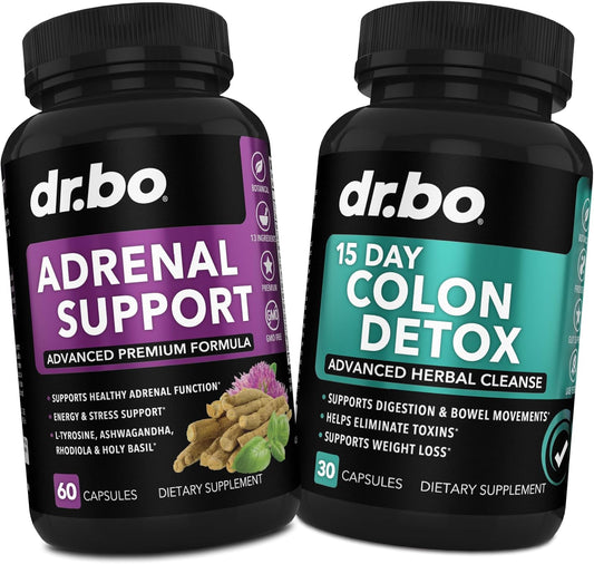 Adrenal Support and Colon Cleanse Supplements with Ashwagandha and L Tyrosine - 15 Day Intestinal Cleanse Pills for Gut Health and Bowel Movement Support